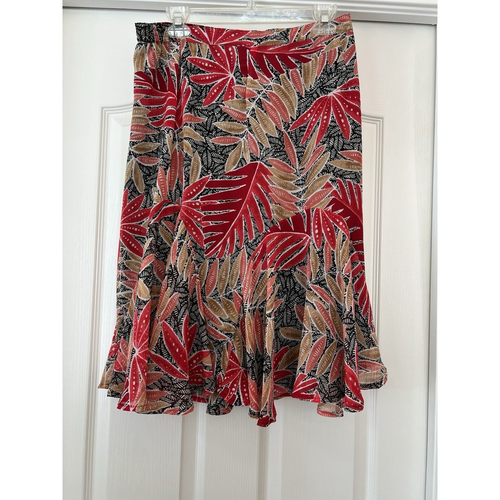 Y2K Ruby Rd. Red Women's Red Tropical Leaf Print Midi Skirt Whimsigoth‎ Size 8 M
